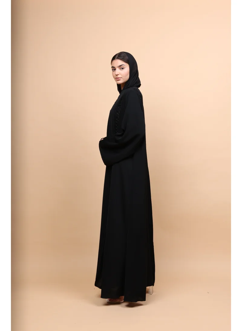 IKKXA  Celestial Jet Open-Stitch Abaya for Women | Best Price UAE